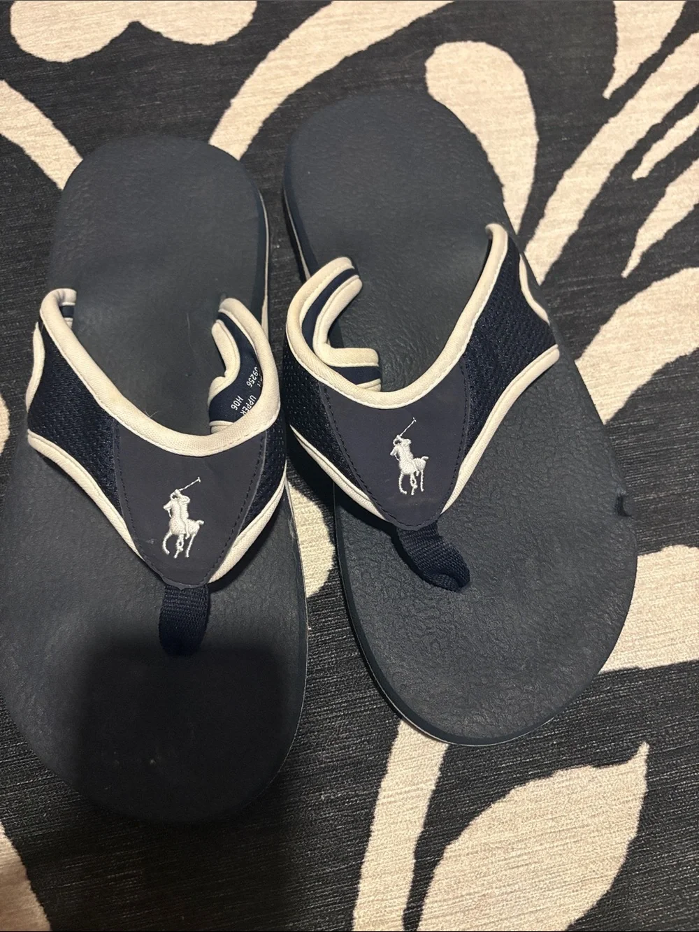Polo by Ralph Lauren Navy and Cream Men's Flip Flops